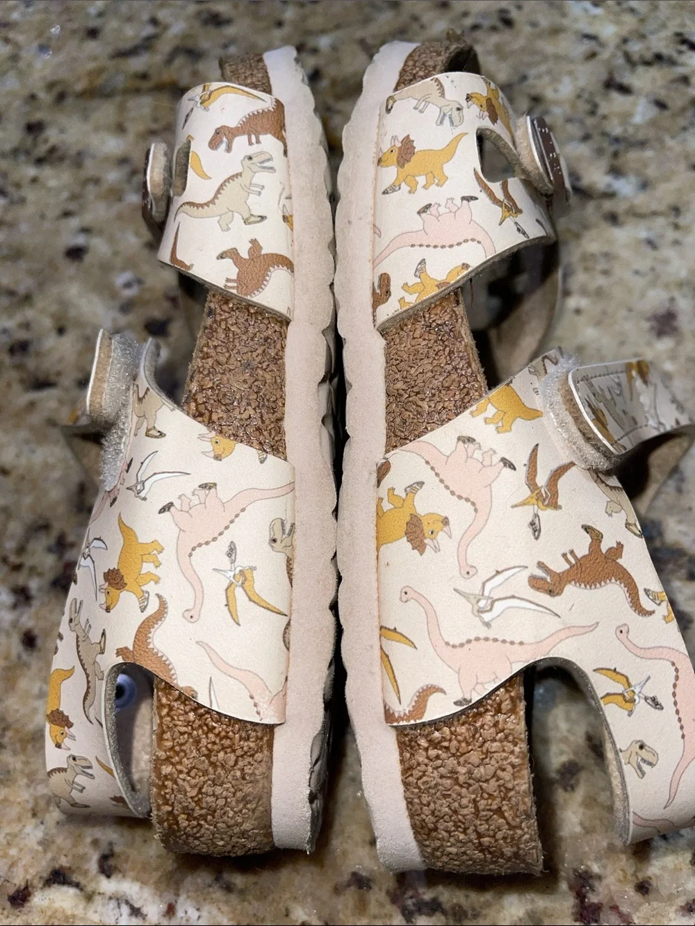 Birkenstock Kids Beige Dinosaur Print Adjustable Sandals
